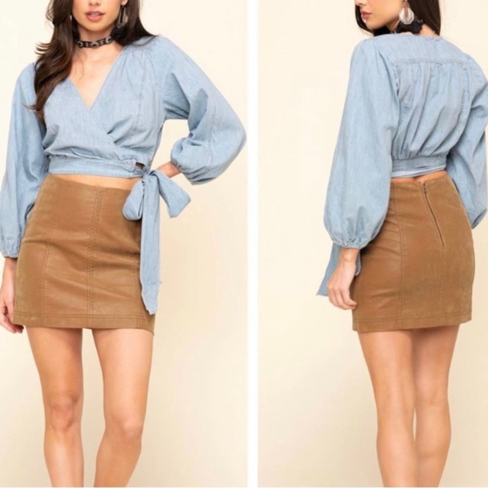 Free People Faux Leather Tan Skirt